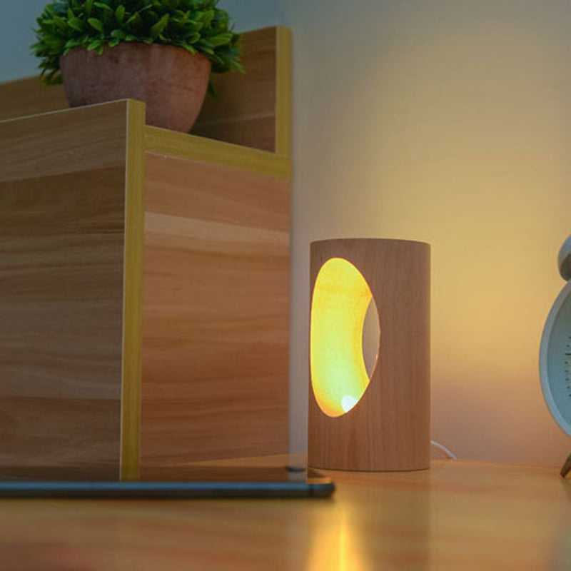 LED Leselampe – Tischlampe aus echtem Holz mit Glasdesign für Wohnzimmer & Schlafzimmer