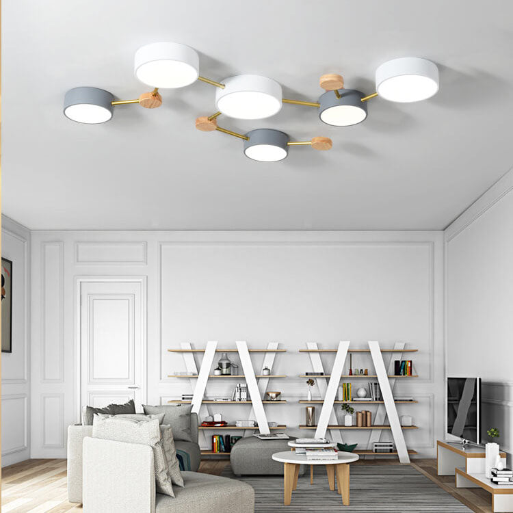 Skandinavische LED Deckenleuchte aus Holz und Metall