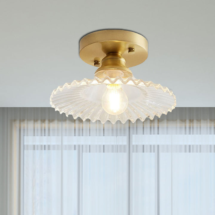 Semi-Flush-Deckenleuchte mit geripptem Glas