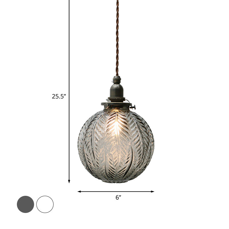 Pendelleuchte im Kolonialstil mit Rauchglas und Federmuster