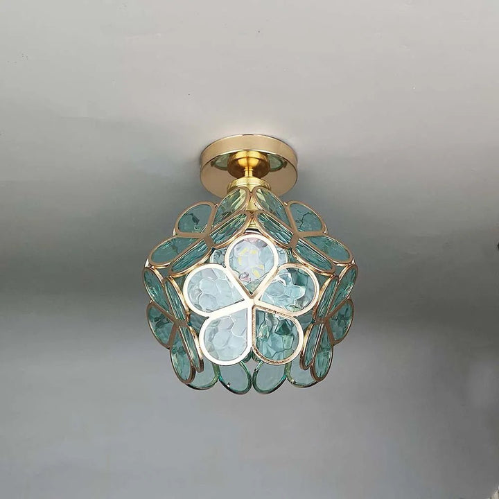 Florale Glas-Deckenleuchte mit Lichtreflexion