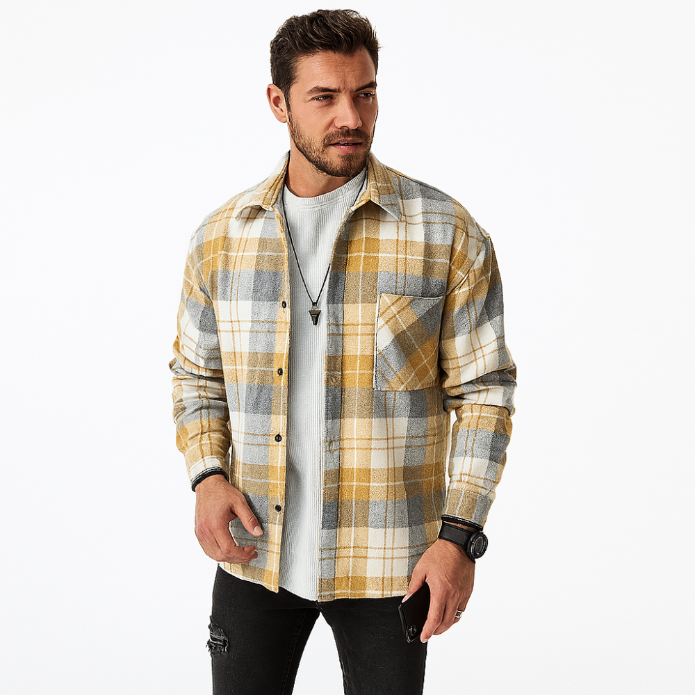 Herren Kariertes Overshirt Mit Knopfleiste
