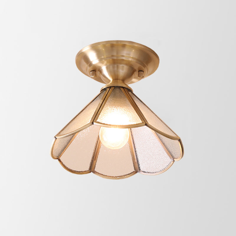 Single-Bulb Flush Mount Lighting Minimalism Scalloped Metal Semi Flush Mount in Brass Brass B Clearhalo 'Ceiling Lights' 'Close To Ceiling Lights' 'Close to ceiling' 'Semi-flushmount' Lighting' 2057654