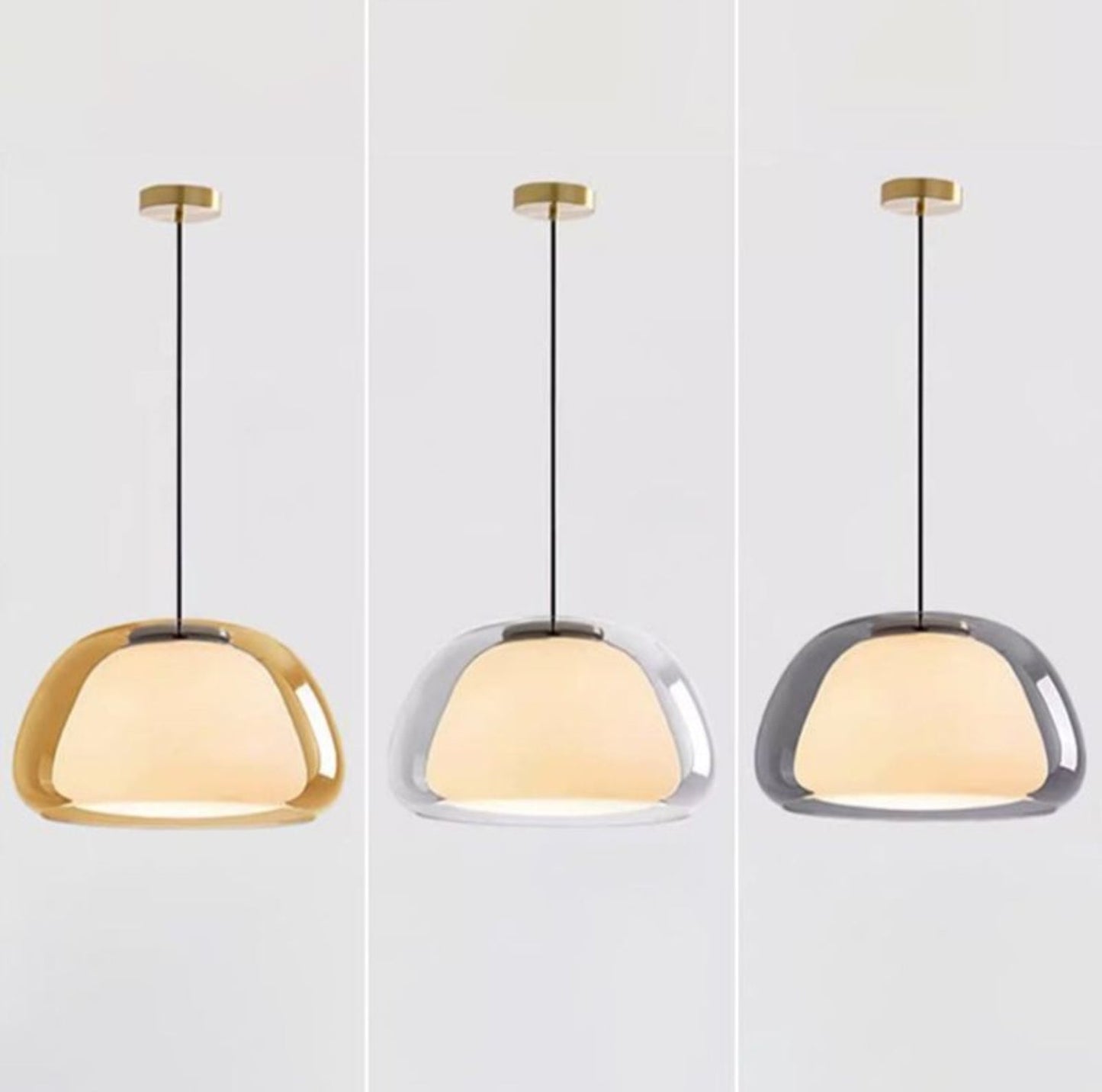 Glas Pendelleuchte mit weißem Schirm und Diffusor