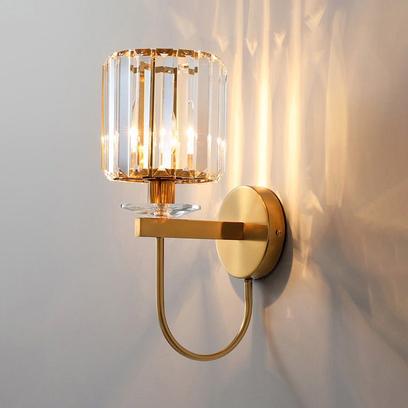Moderne Wandleuchte mit Kristalleffekt und gebogenem Arm – Zylinderform