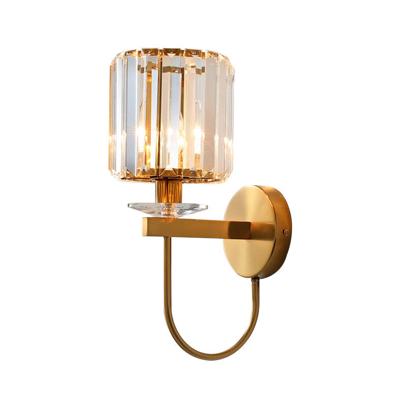 Moderne Wandleuchte mit Kristalleffekt und gebogenem Arm – Zylinderform
