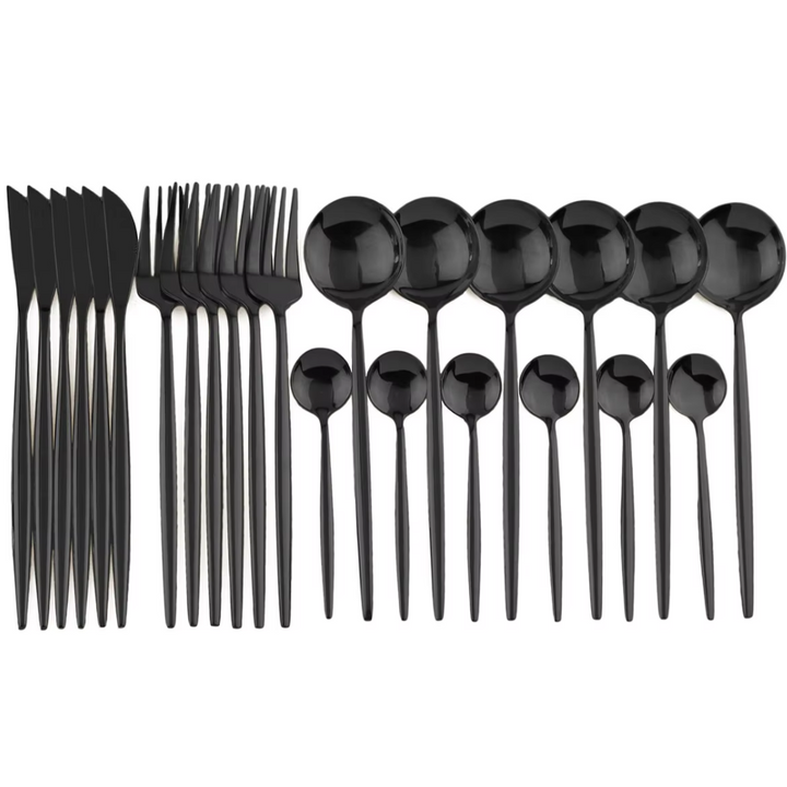 24-Teiliges Besteckset Aus Schwarzem Edelstahl – Modern UND Langlebig