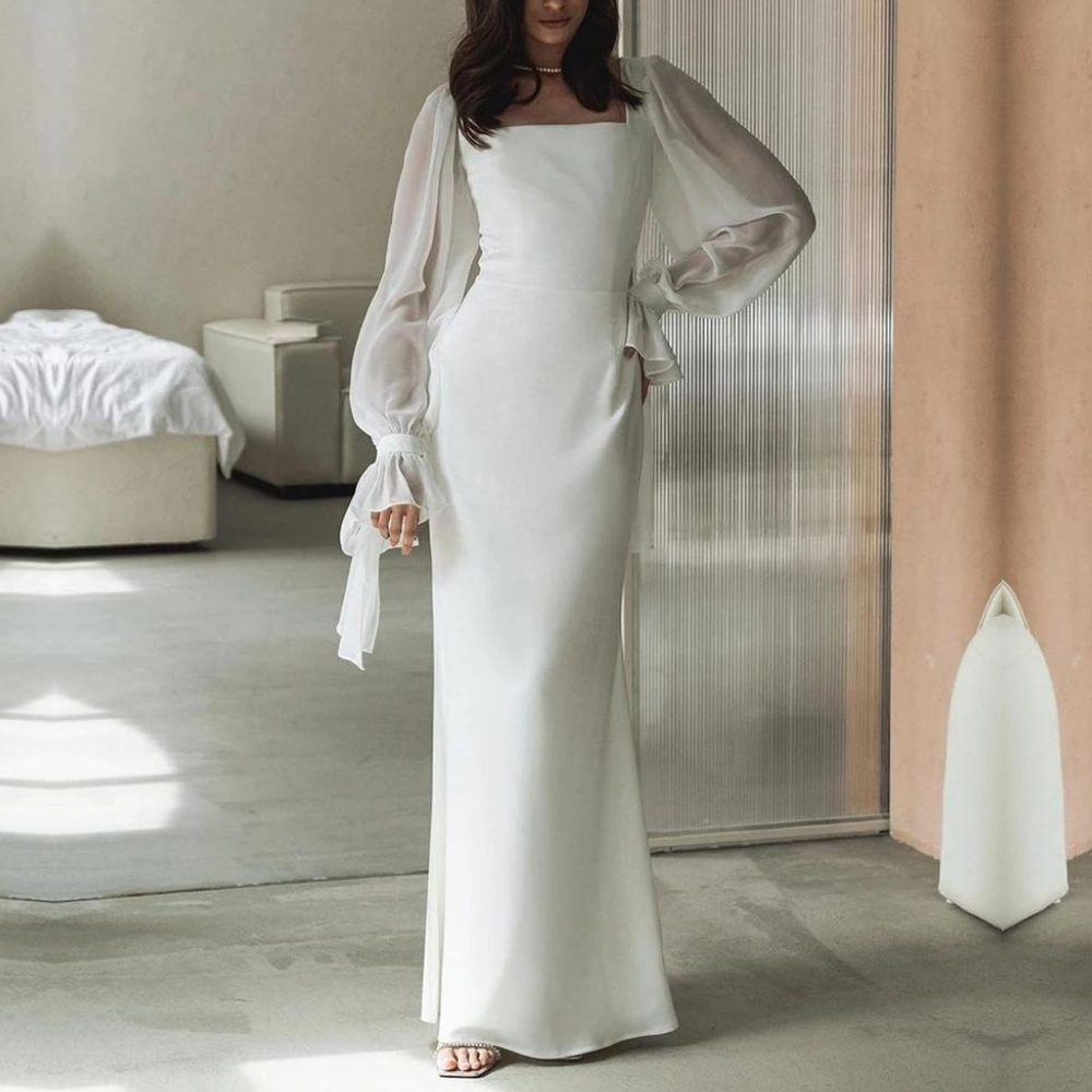 Damen Abendkleid Mit Transparenten Ärmeln