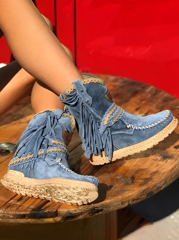 Damen Boho Stiefeletten Mit Fransen