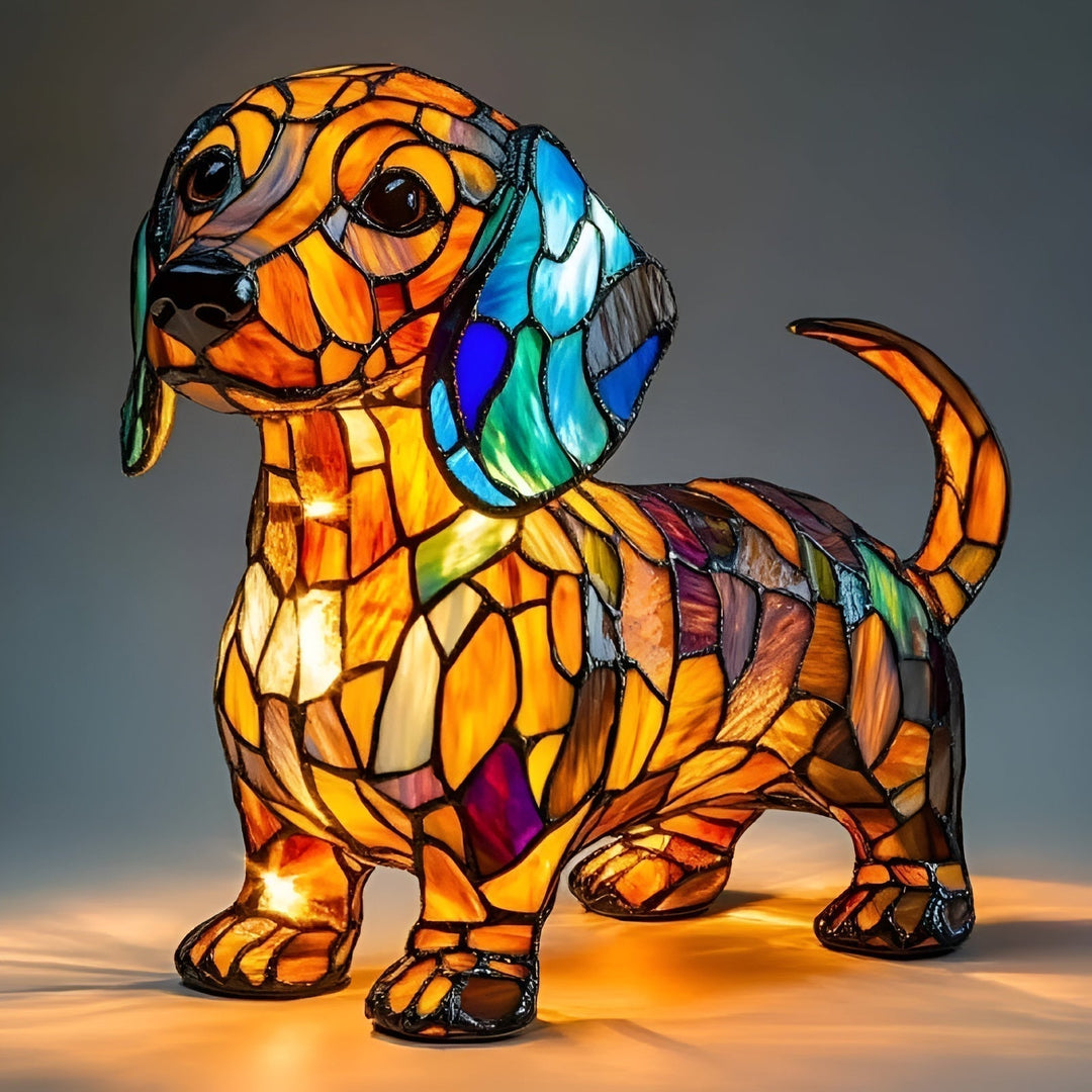 Dackel Lampe aus Buntglas