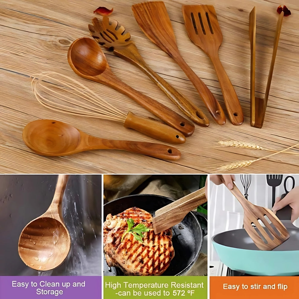 Hitzebeständiges Kochutensilien Set aus Holz für die Küche