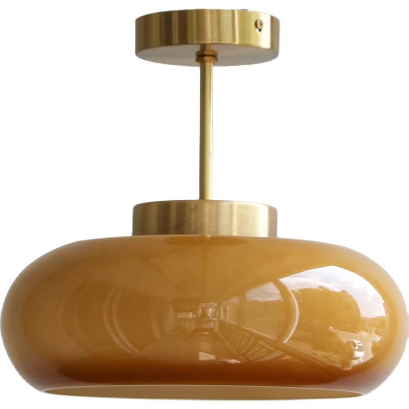 Vintage Deckenleuchte gelbes Glas & Messing – halbflach & modern