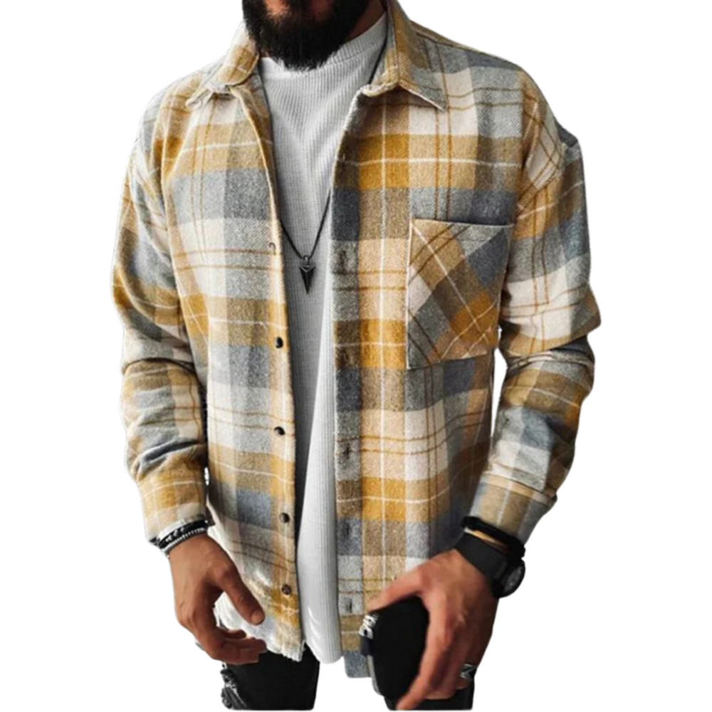 Herren Kariertes Overshirt Mit Knopfleiste