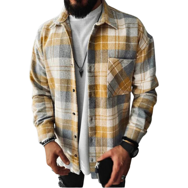 Herren Kariertes Overshirt Mit Knopfleiste