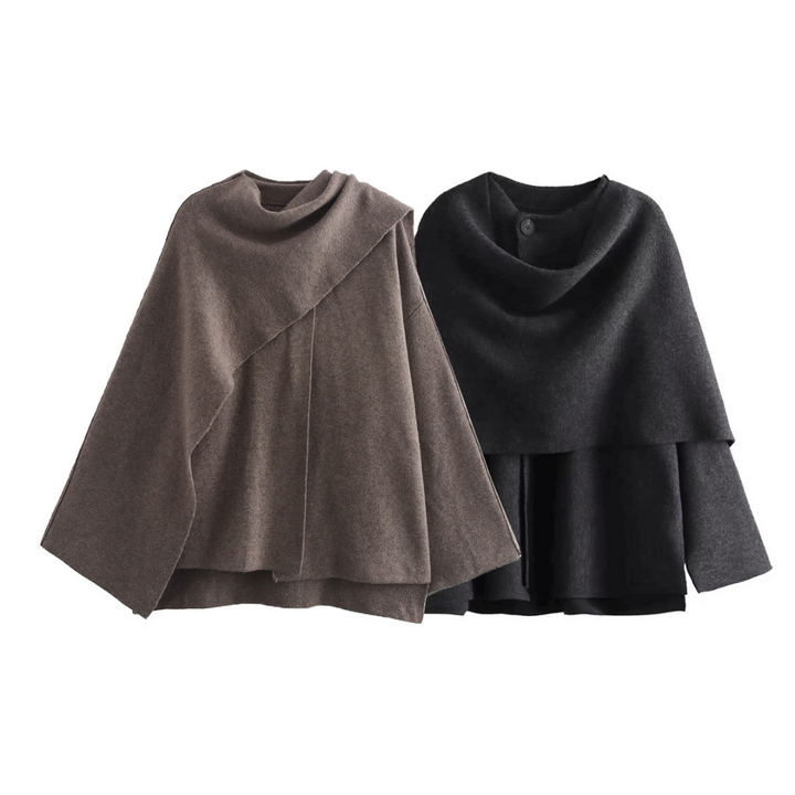 Damen Cape Mantel Mit Asymmetrischem Design