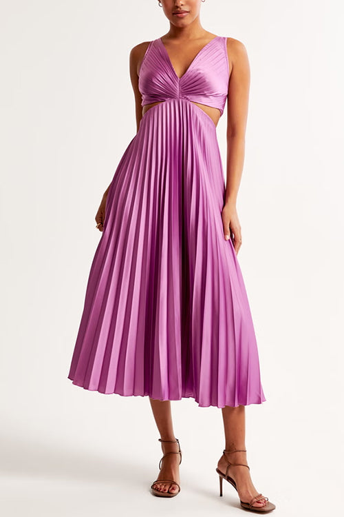 Damen Faltenkleid Mit V-Ausschnitt Und Eleganter Silhouette