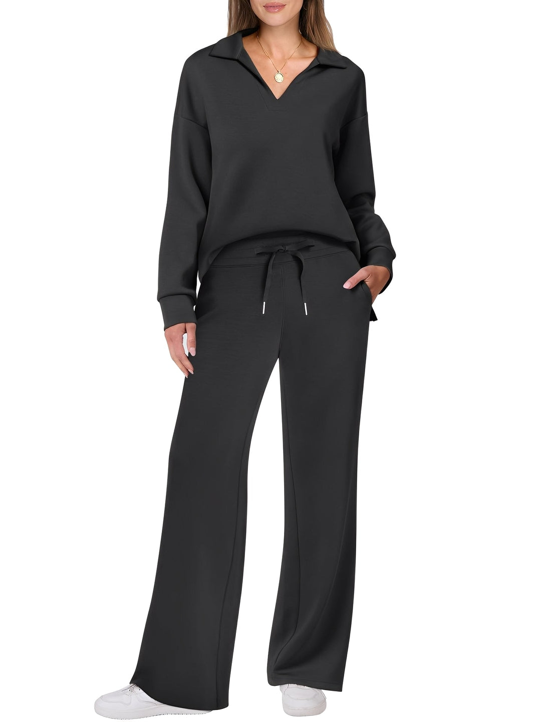 Damen Freizeit Zweiteiler Mit Lockerem Pullover Und Hose