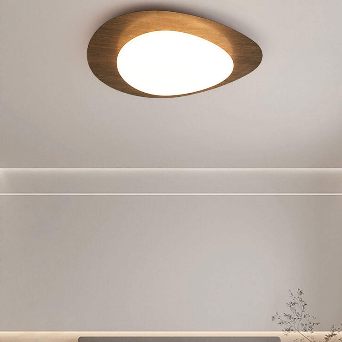 Ovale LED Deckenleuchte in Holzoptik im nordischen Stil