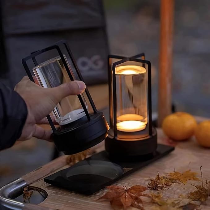 Kabellose Retro-Tischlampe aus Metall – Dimmbar, tragbar, warmweißes Licht – Für Innen- und Außenbereiche