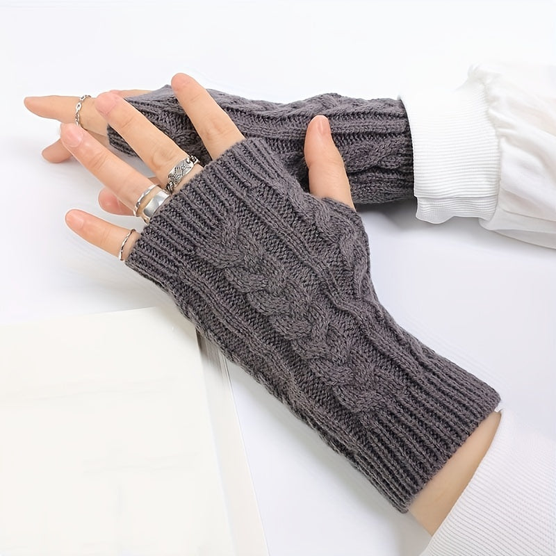 Monochrome gestrickte Halbfingerhandschuhe aus Acryl mit Touchscreen-Funktion