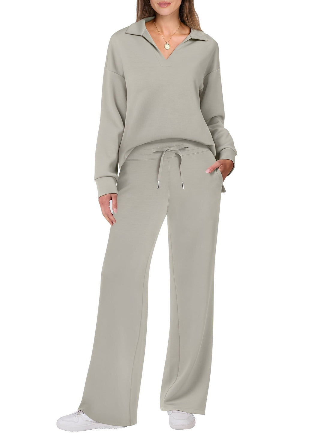 Damen Freizeit Zweiteiler Mit Lockerem Pullover Und Hose