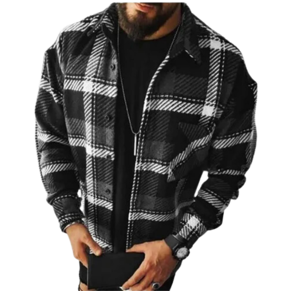 Herren Kariertes Overshirt Mit Knopfleiste