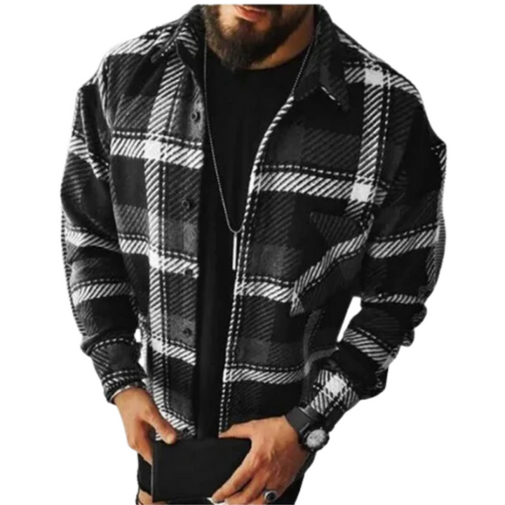 Herren Kariertes Overshirt Mit Knopfleiste