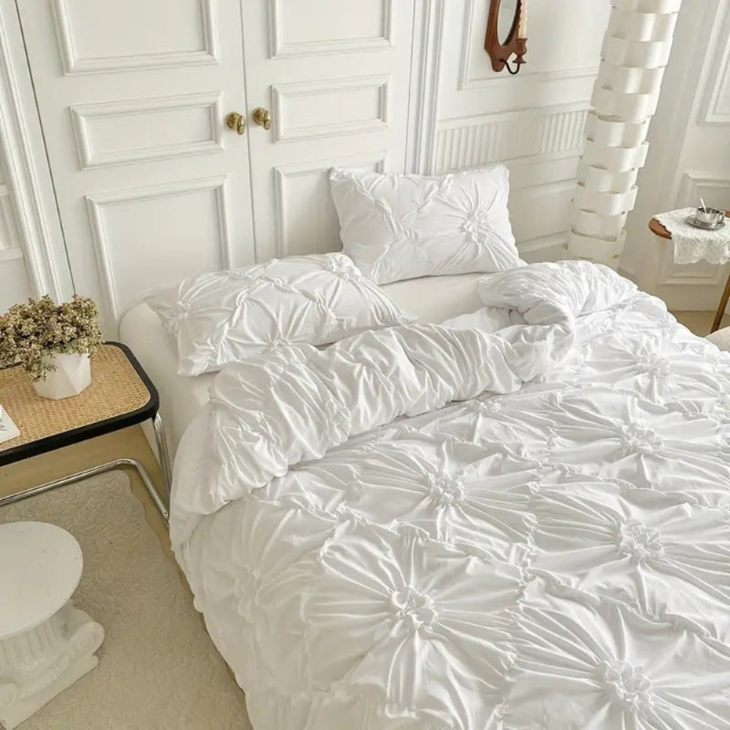 Bettwäsche Set mit Faltenblüten – Duvet Cover Set mit Rüschen-Optik