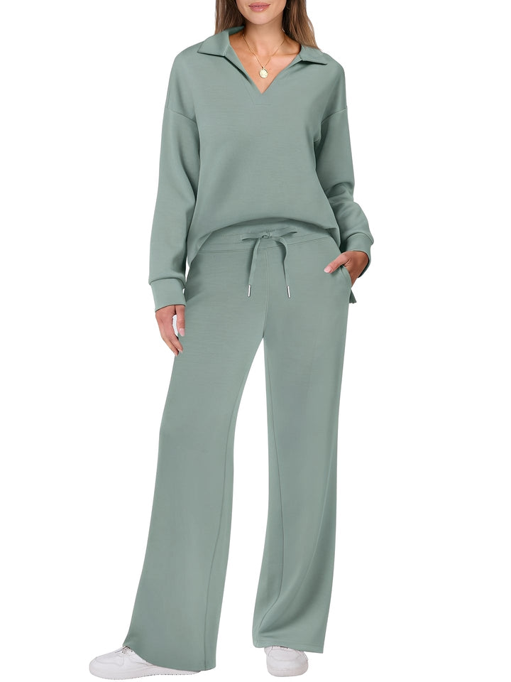 Damen Freizeit Zweiteiler Mit Lockerem Pullover Und Hose