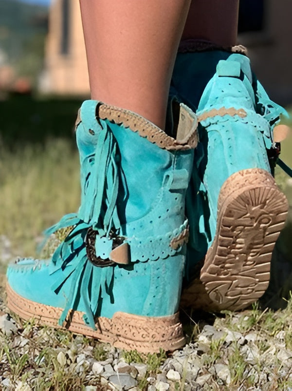 Damen Boho Stiefeletten Mit Fransen