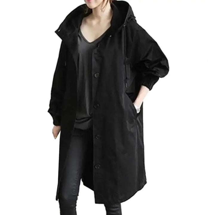 Damen Regenmantel Oversize Mit Kapuze Und Langem Schnitt