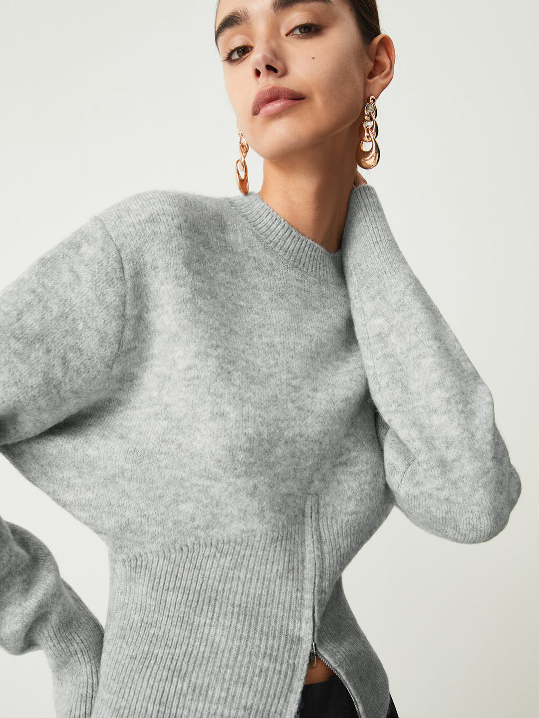 Damen Pullover Mit Halbreißverschluss