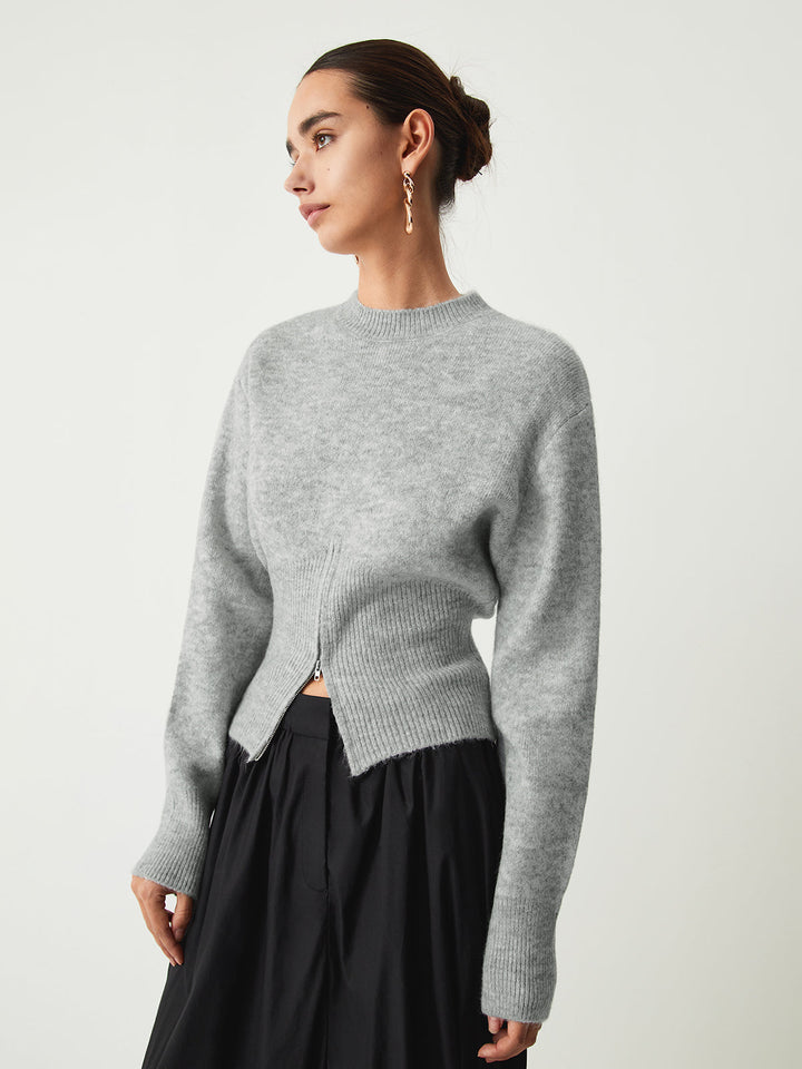 Damen Pullover Mit Halbreißverschluss