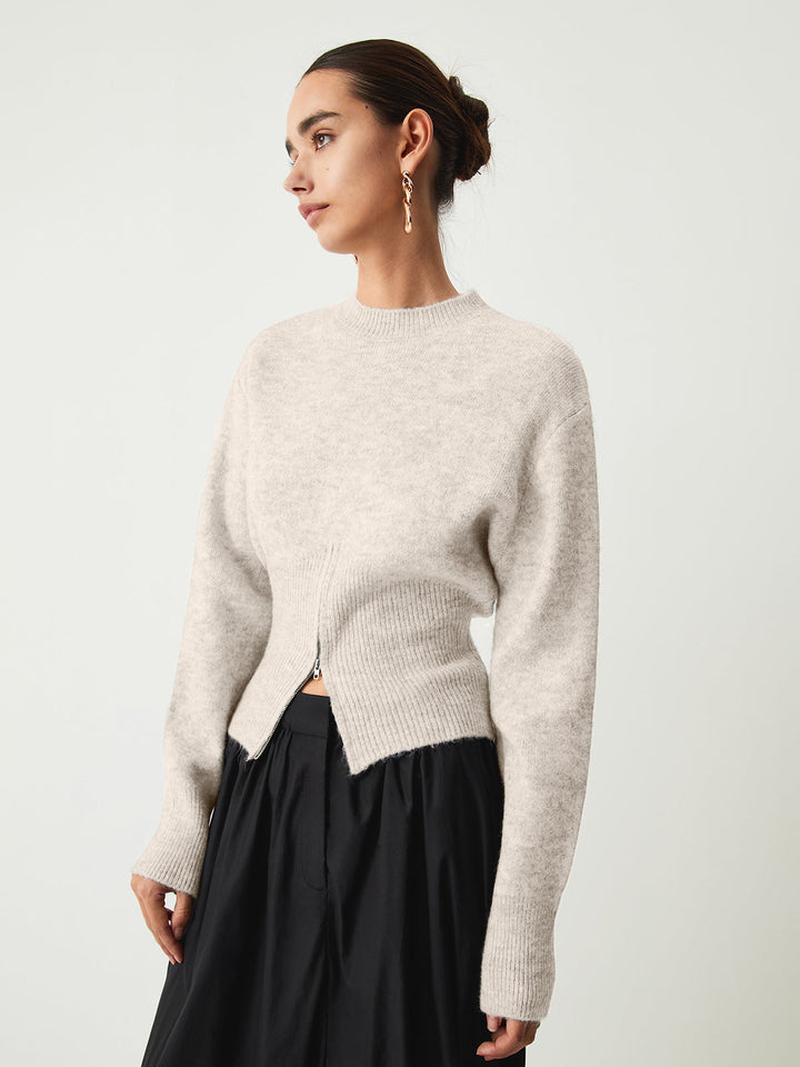 Damen Pullover Mit Halbreißverschluss