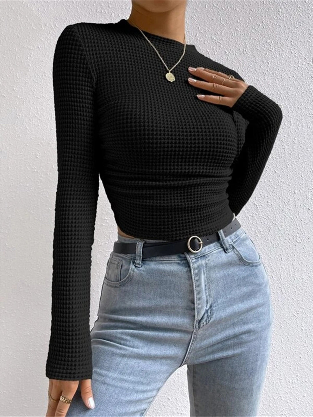 Damen Slim Pullover Mit Waffelstruktur