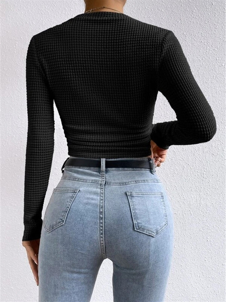 Damen Slim Pullover Mit Waffelstruktur