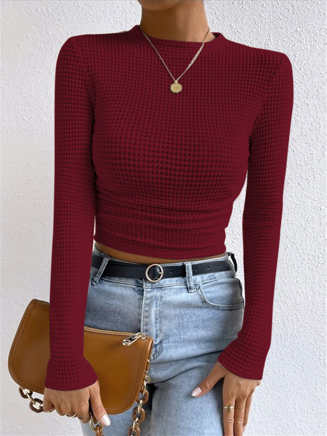 Damen Slim Pullover Mit Waffelstruktur