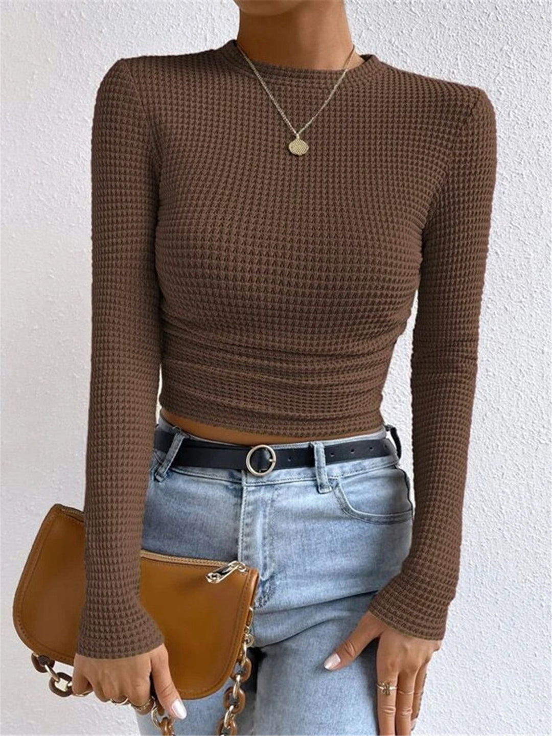 Damen Slim Pullover Mit Waffelstruktur
