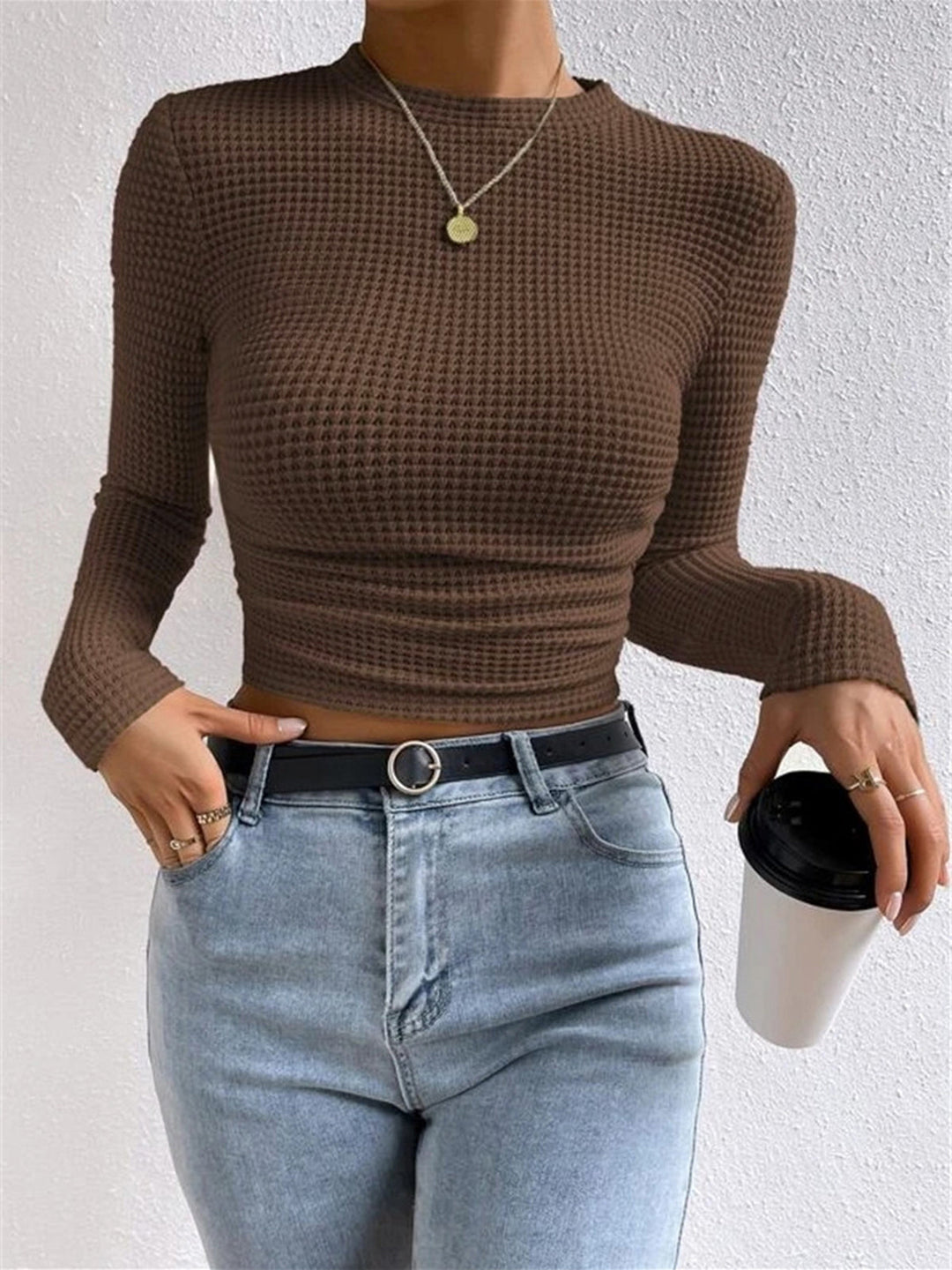 Damen Slim Pullover Mit Waffelstruktur
