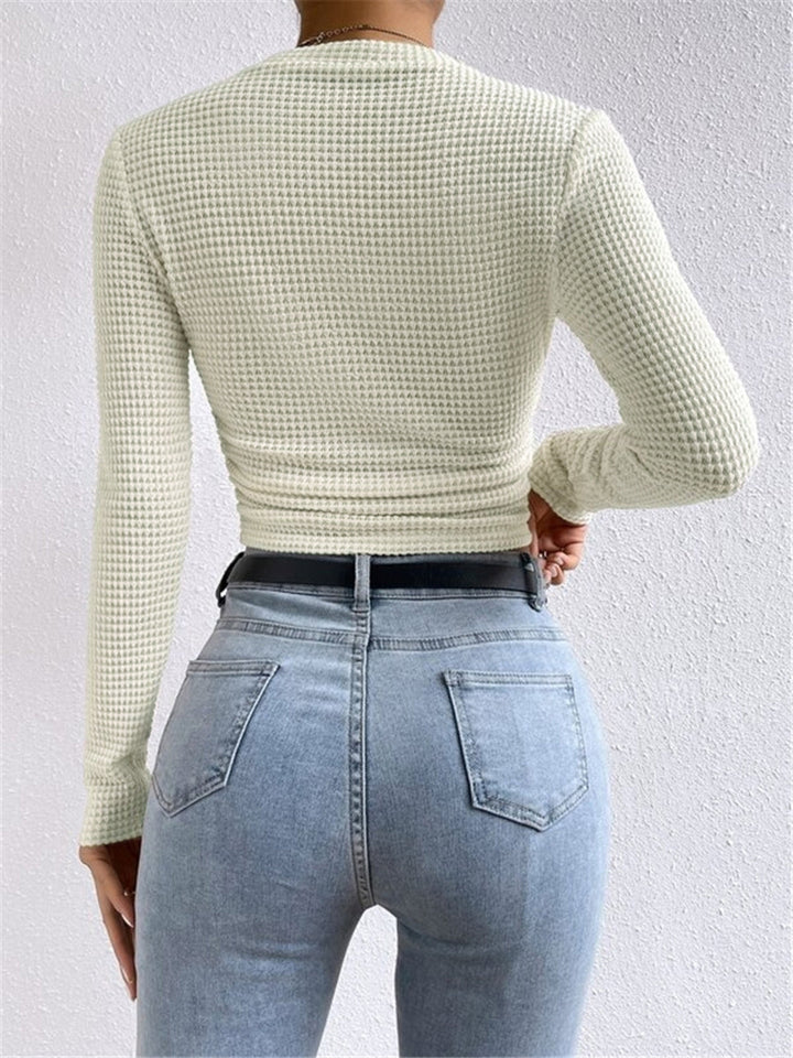 Damen Slim Pullover Mit Waffelstruktur