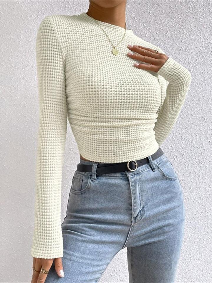 Damen Slim Pullover Mit Waffelstruktur