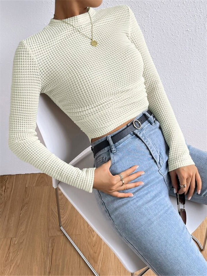 Damen Slim Pullover Mit Waffelstruktur