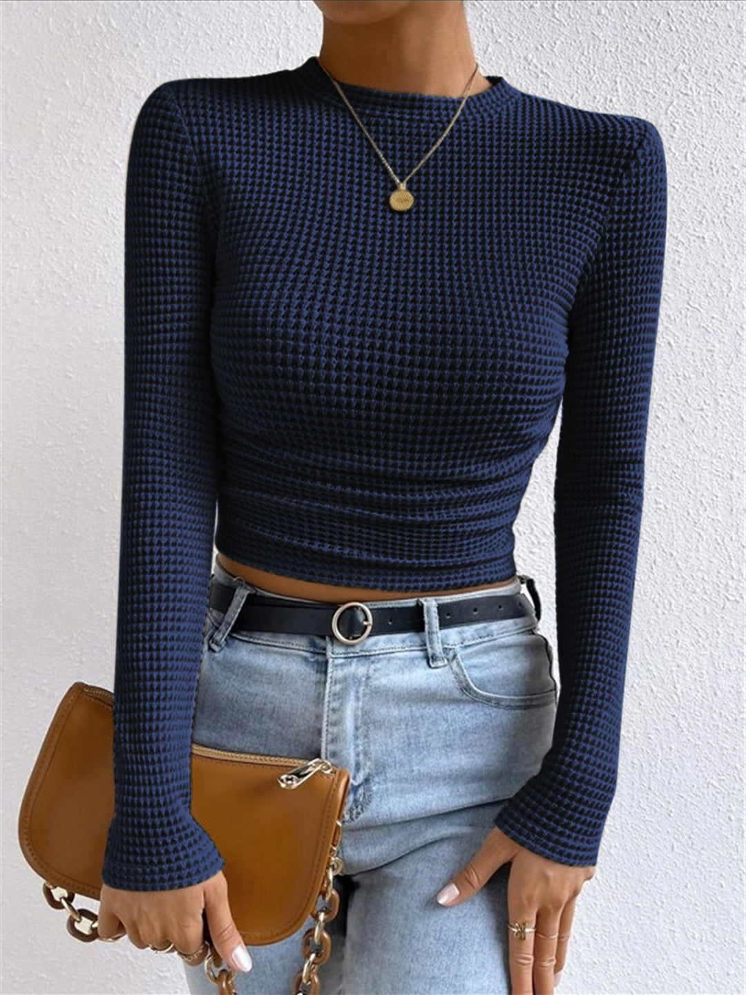 Damen Slim Pullover Mit Waffelstruktur