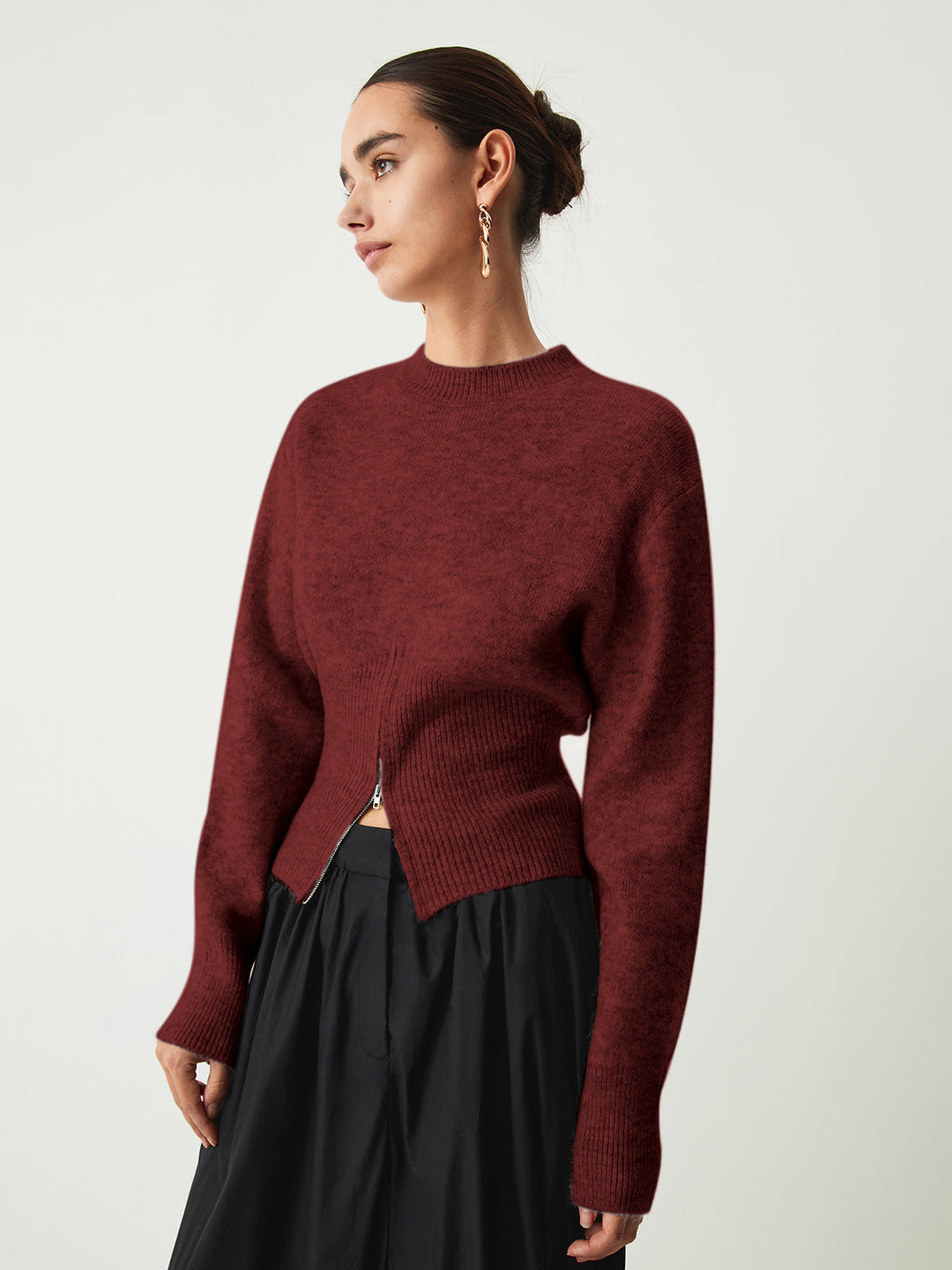 Damen Pullover Mit Halbreißverschluss