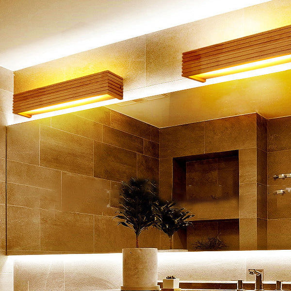 Rechteckige LED Wandleuchte aus Holz und Acryl im minimalistischen Design