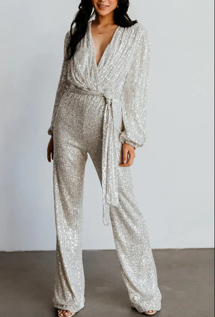 Damen Eleganter Jumpsuit Mit Taillengürtel