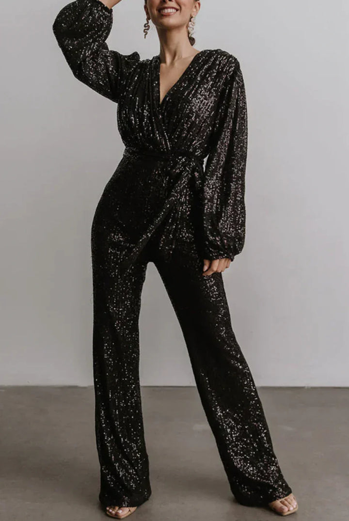 Damen Eleganter Jumpsuit Mit Taillengürtel