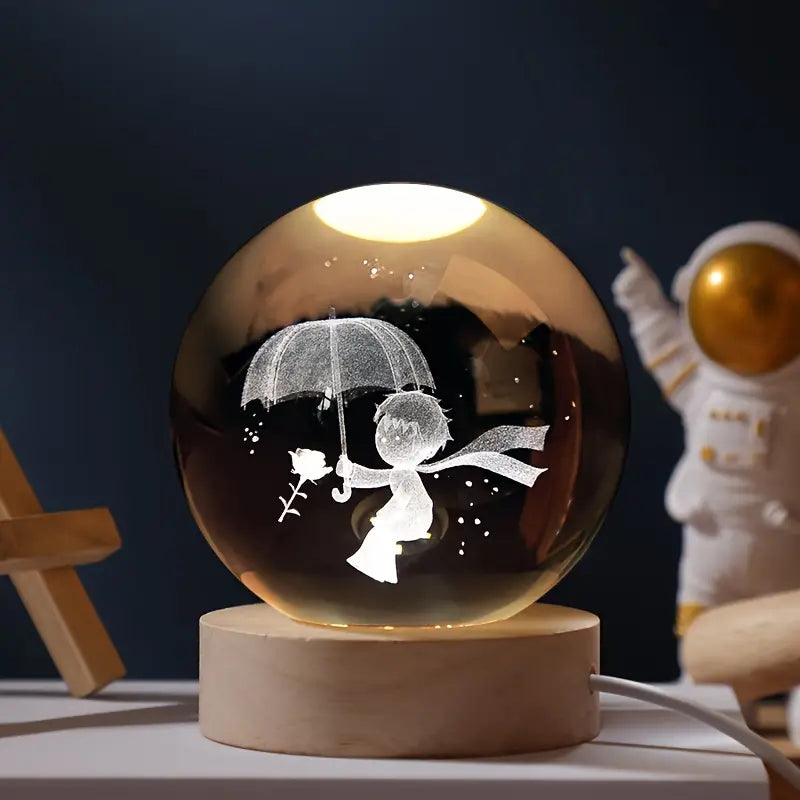 Leuchtende Kristallkugel mit 3D-Universum für Schlafzimmer und Wohnzimmer