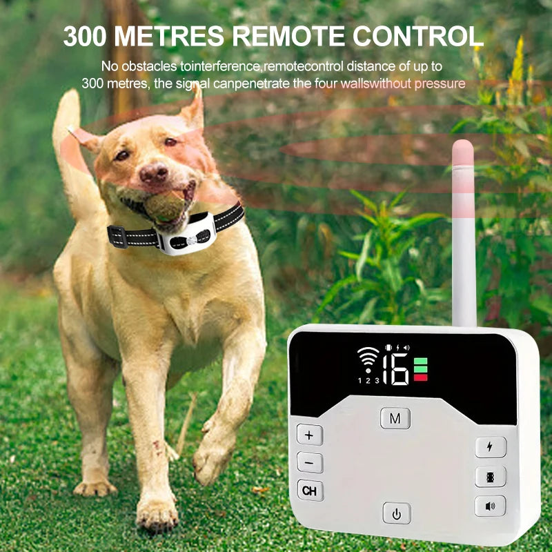 2-in-1 Hundezaun mit Ferntrainer & wasserdichtem Halsband bis 300 m Reichweite