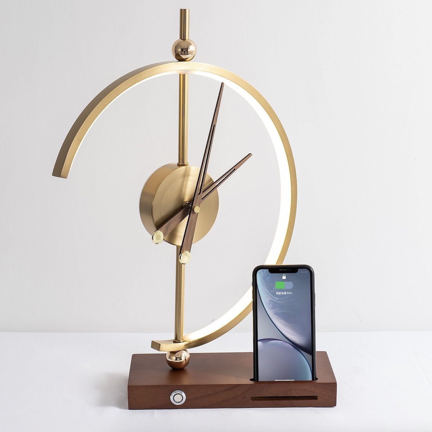 LED Tischlampe mit Uhr & Qi-Ladefunktion mit dimmbarem Licht & kabellosem Ladepad